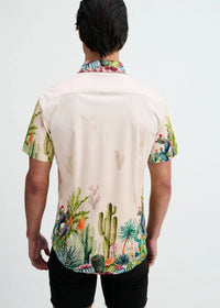Print Cotton Knit Short Sleeved Shirt (Sorbet/Green Cactus)