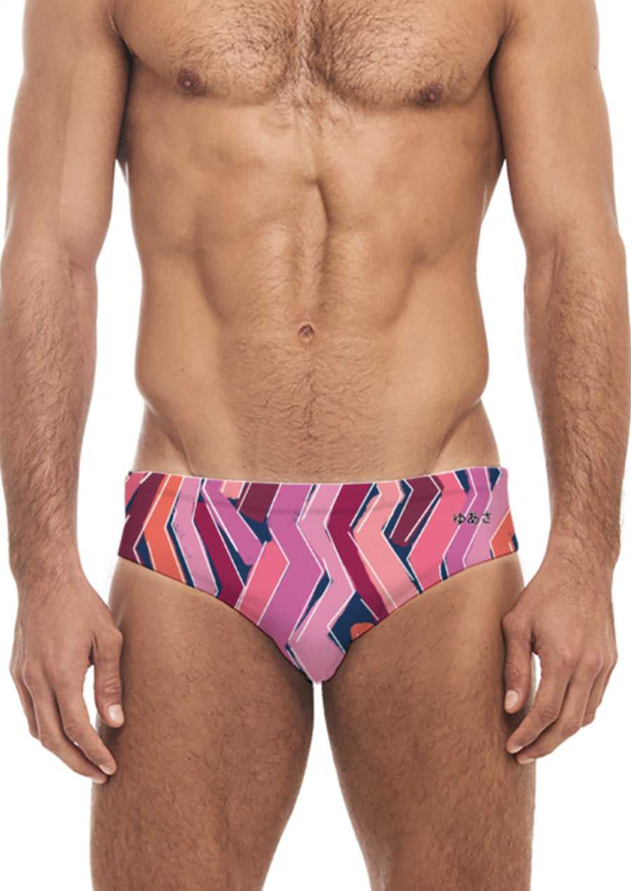 Printed Swim Brief - Cracked Stripe (Pink)