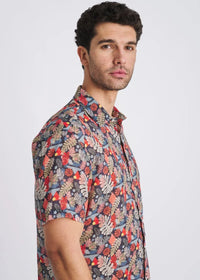 Printed Linen/Tencel Shirt (Navy/Sage)