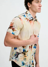 Print Cotton Knit Short Sleeved Shirt (Yolk/Blush)