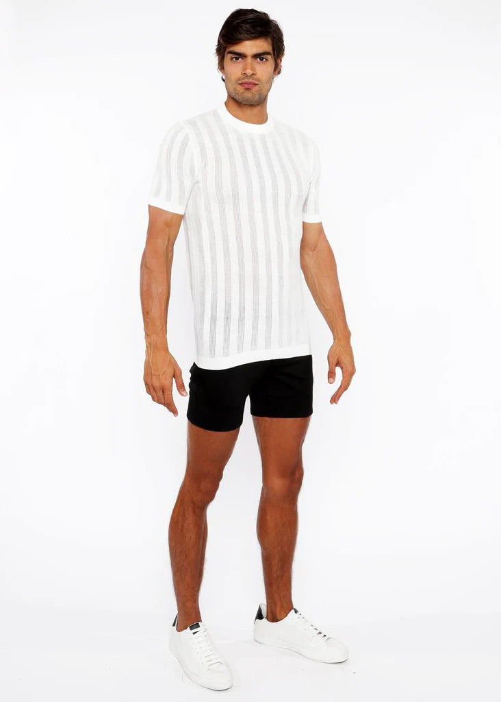 Textured Knit Crew Tee (White)