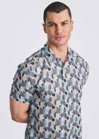 Printed Linen/Tencel Shirt (Blue/Navy Blocks)