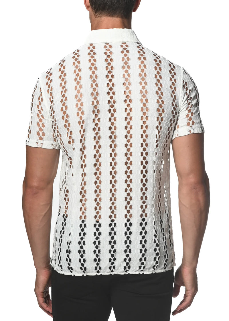 Stretch Knit Lace Gossamer Shirt (White Honeycomb)