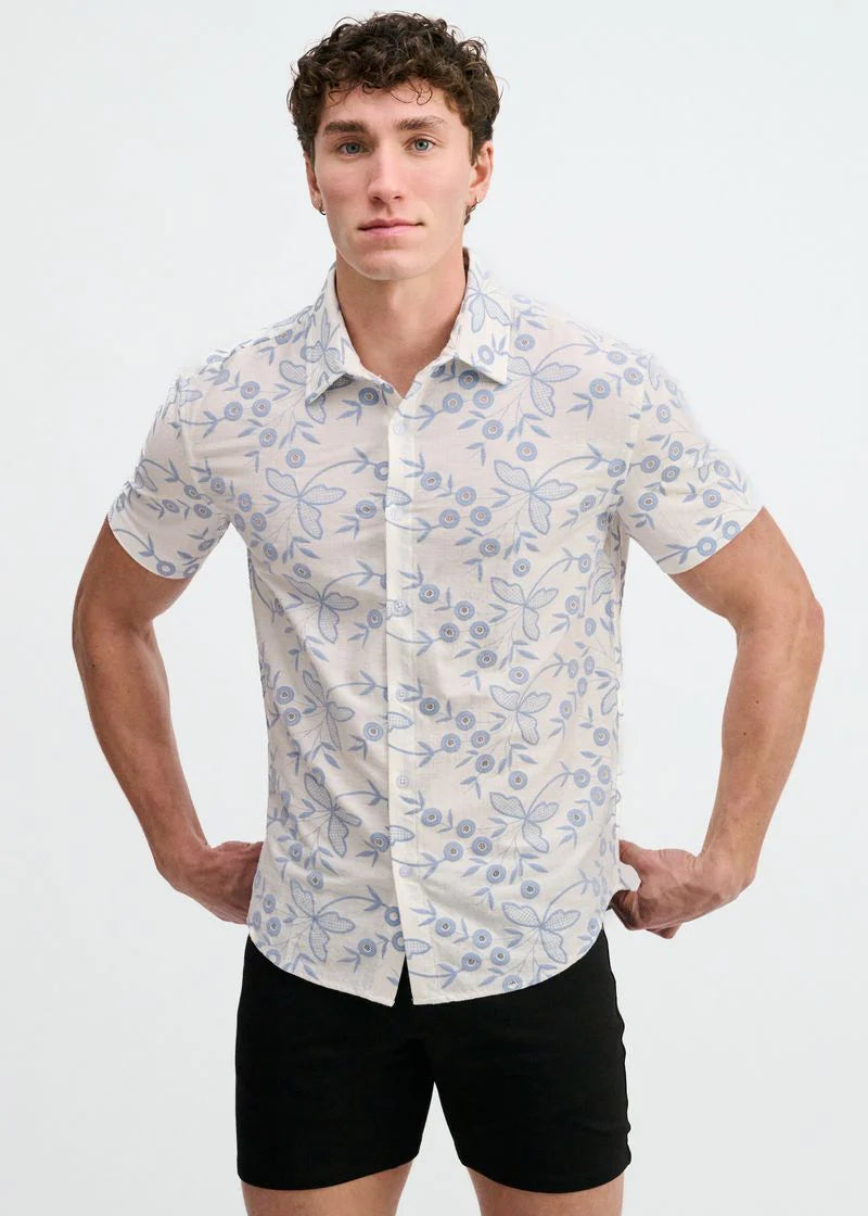 Printed Stretch Eyelet Shirt (Sky/White)