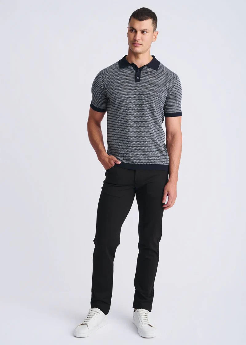 Two Tone 3-Button Polo (Off White/Navy)