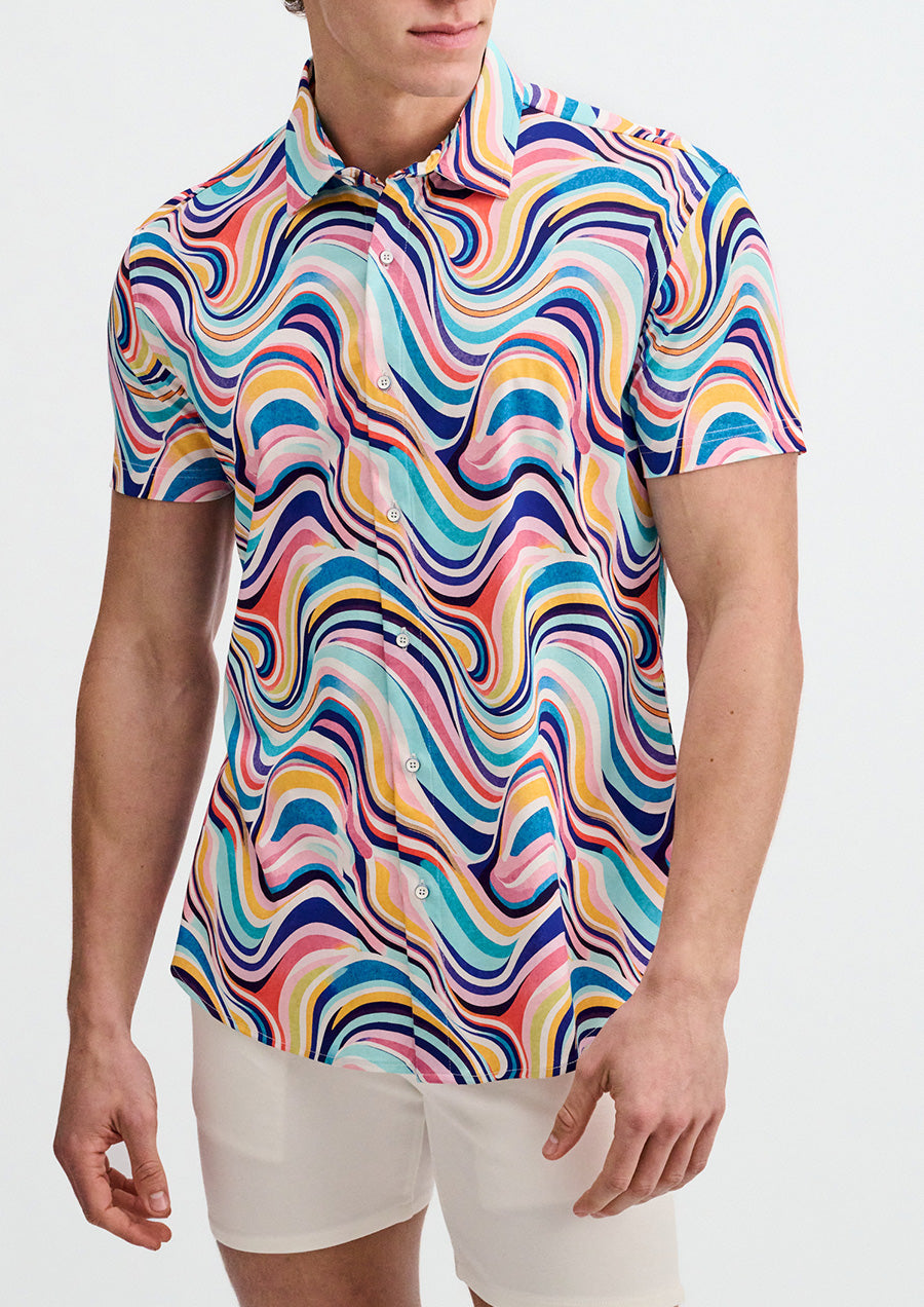 Print Cotton Knit Shirt (Teal Swirls)