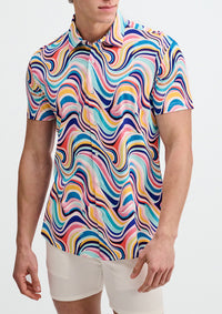 Print Cotton Knit Shirt (Teal Swirls)
