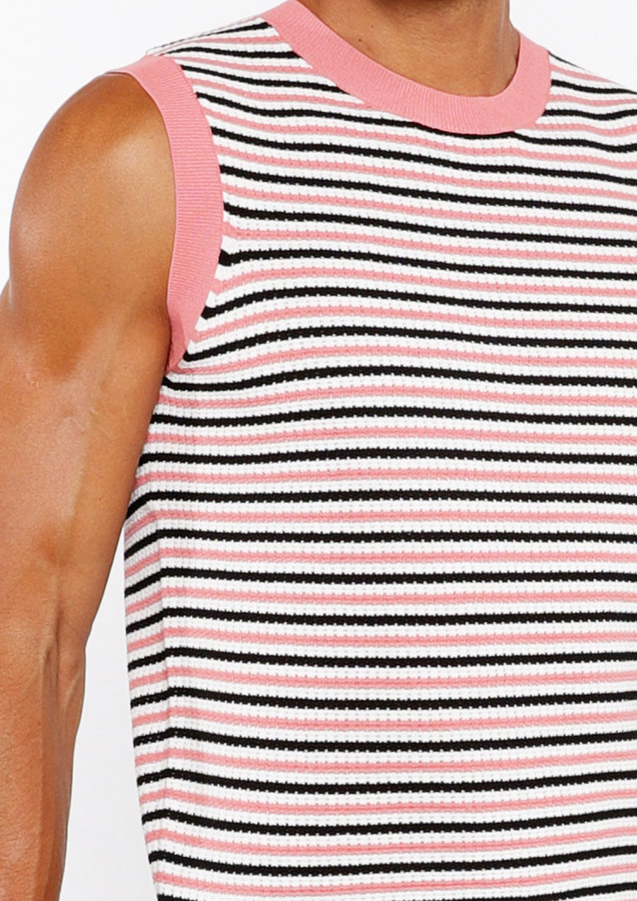 Striped Open Knit Vest (Coral/Midnight)