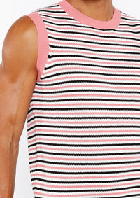 Striped Open Knit Vest (Coral/Midnight)