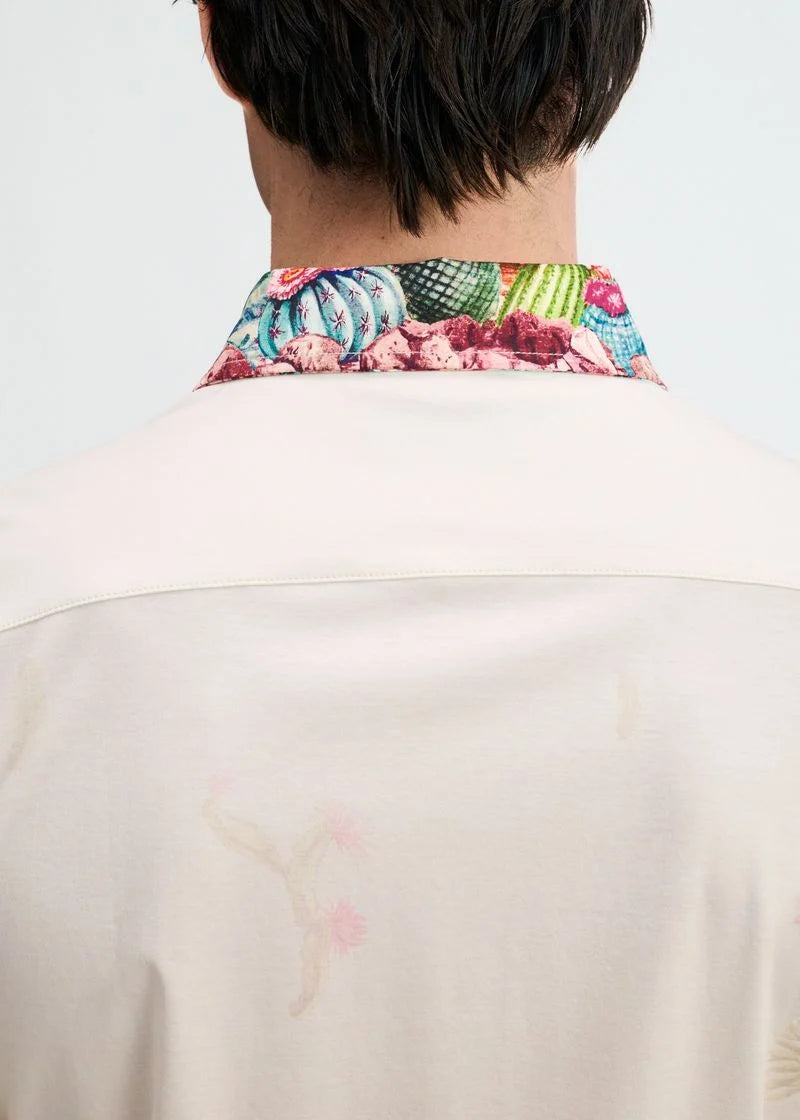 Print Cotton Knit Short Sleeved Shirt (Sorbet/Green Cactus)