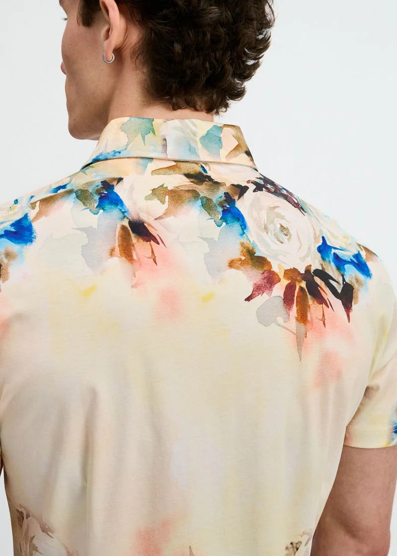 Print Cotton Knit Short Sleeved Shirt (Yolk/Blush)