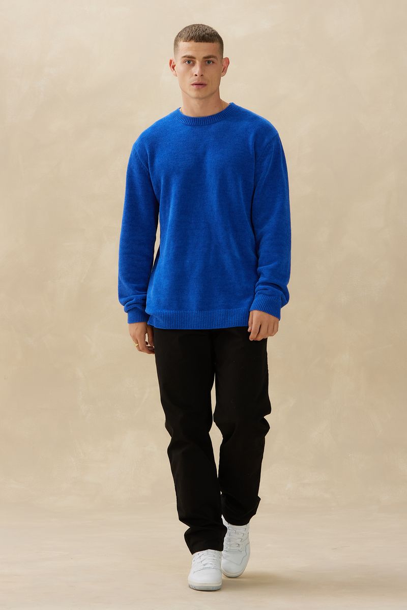 Textured Knit Crew (Blue)