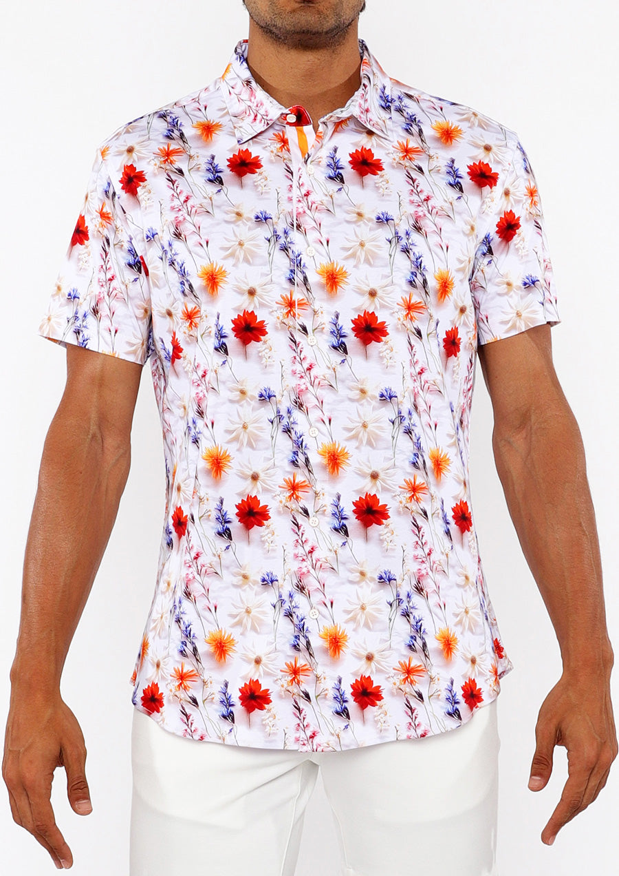 3D Print Cotton Jersey Shirt (Ecru/Gold Blossoms)