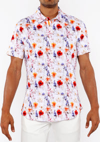 3D Print Cotton Jersey Shirt (Ecru/Gold Blossoms)
