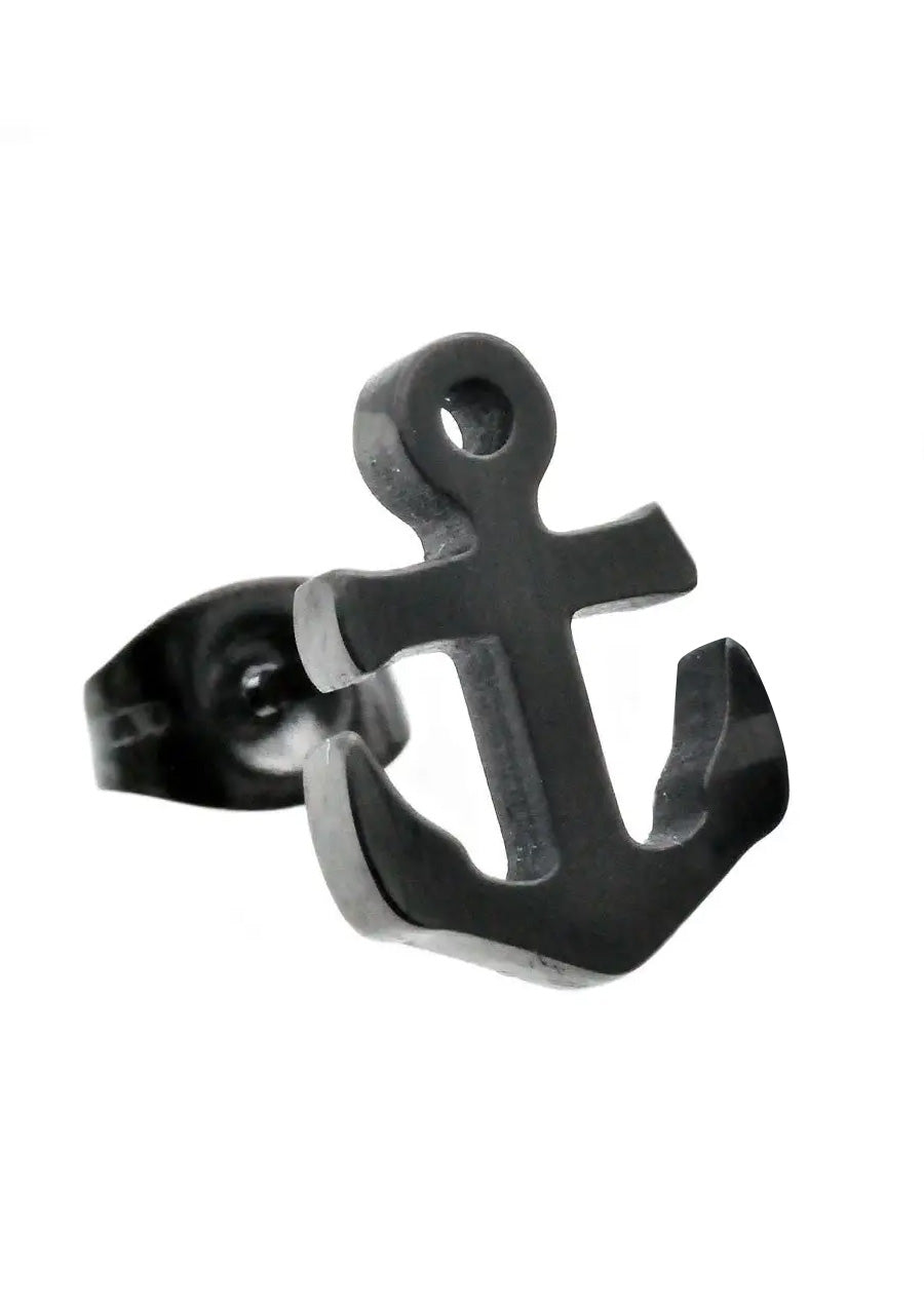 Black Stainless Steel Anchor Earring