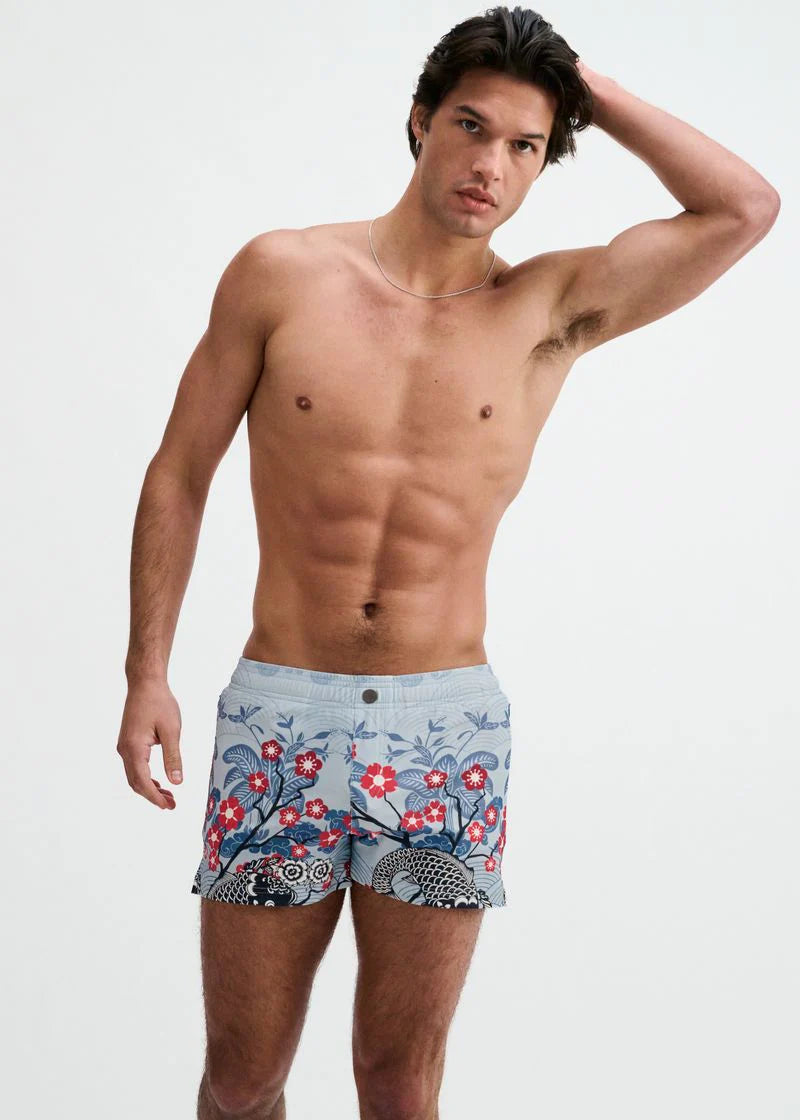 Printed Swim Short (Slate/Navy Floral)
