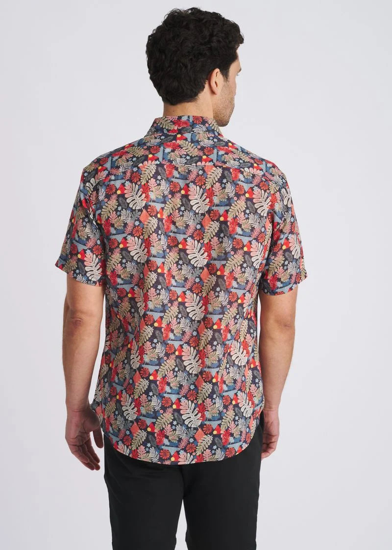 Printed Linen/Tencel Shirt (Navy/Sage)