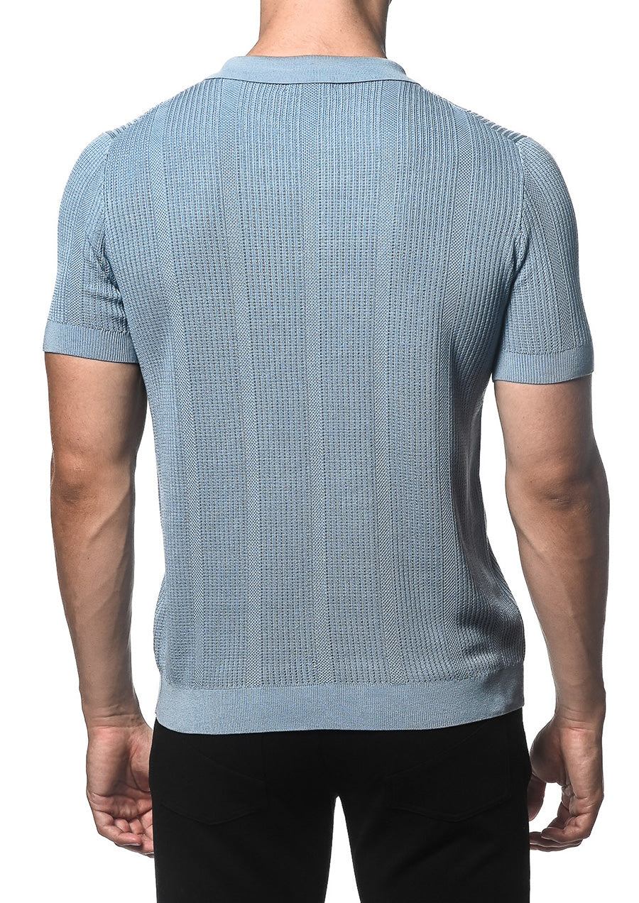 Silk/Tencel Textured Knitted Polo (Slate)