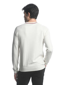 Silk Textured Knit Crew Sweater w/Tipping