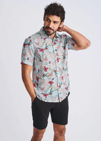 Printed Linen/Tencel Shirt (Cloud/Fuchsia Blossoms)