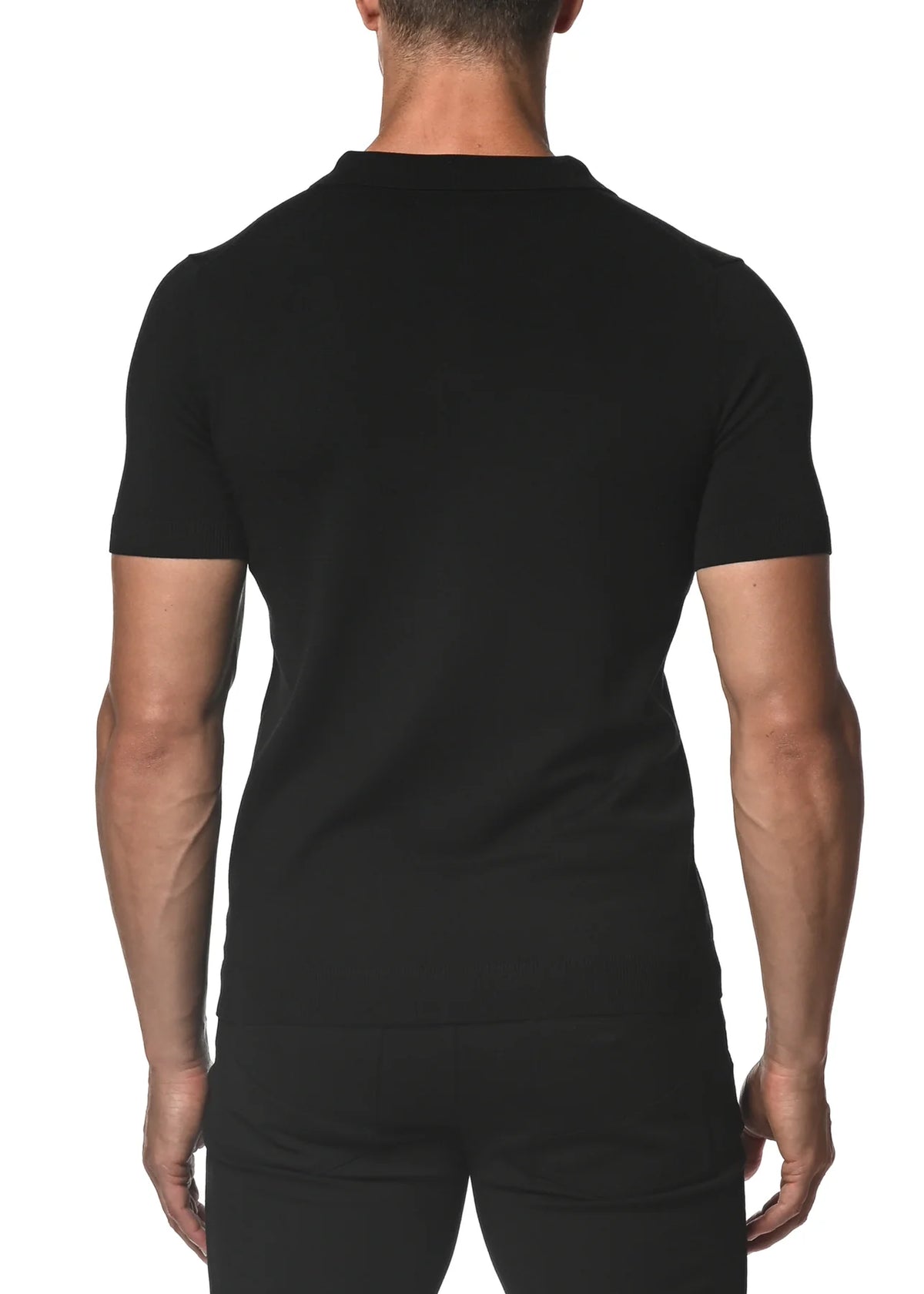 Silk/Tencel 3-Button Knit Polo (Black)