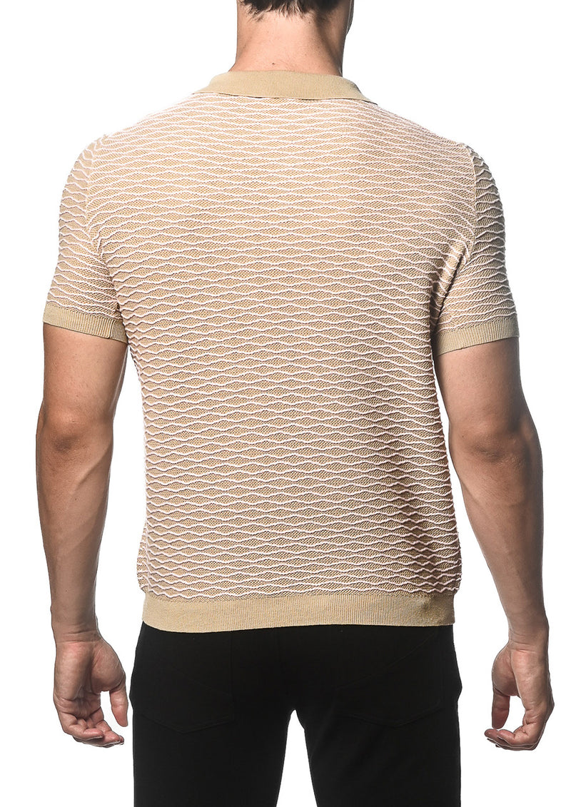 Cotton Textured Knitted Polo (Sahara Pink Waves)