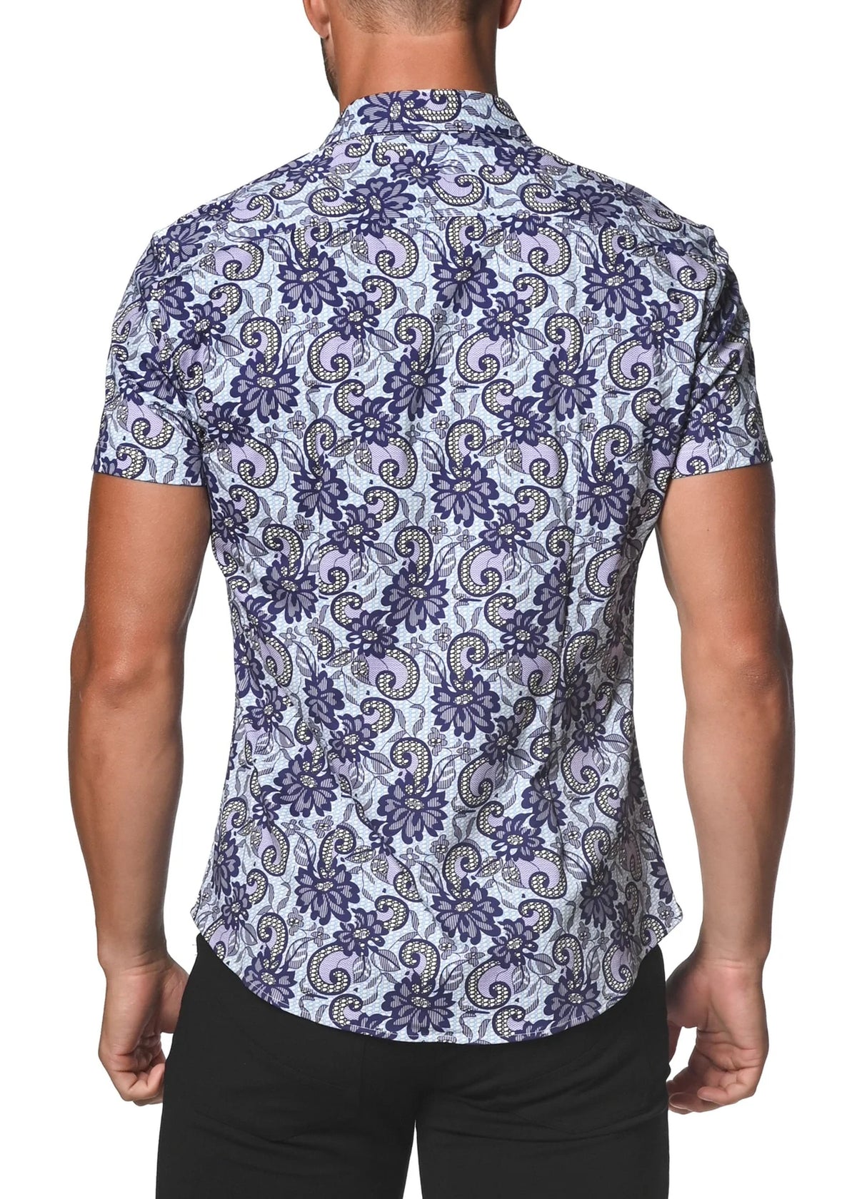 Stretch Jersey Knit Shirt (Blue Floral Lace)