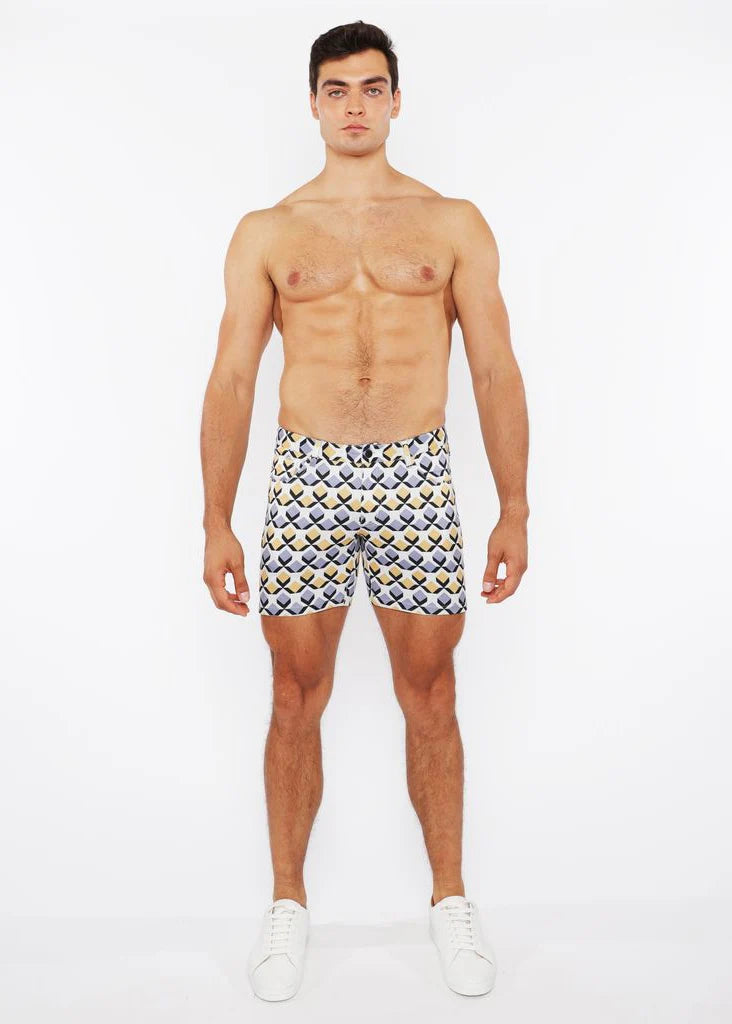 5" Printed Stretch Knit Short (Gold/Silver Diamonds)