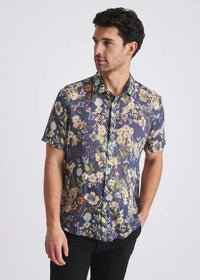 Printed Linen/Tencel Shirt (Navy/Seacrest)