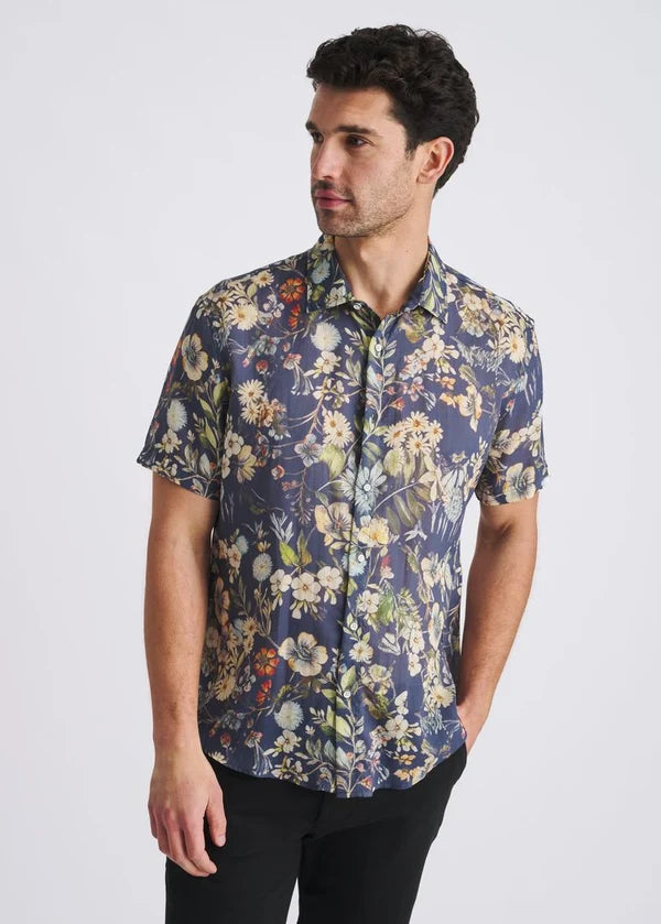 Printed Linen/Tencel Shirt (Navy/Seacrest)
