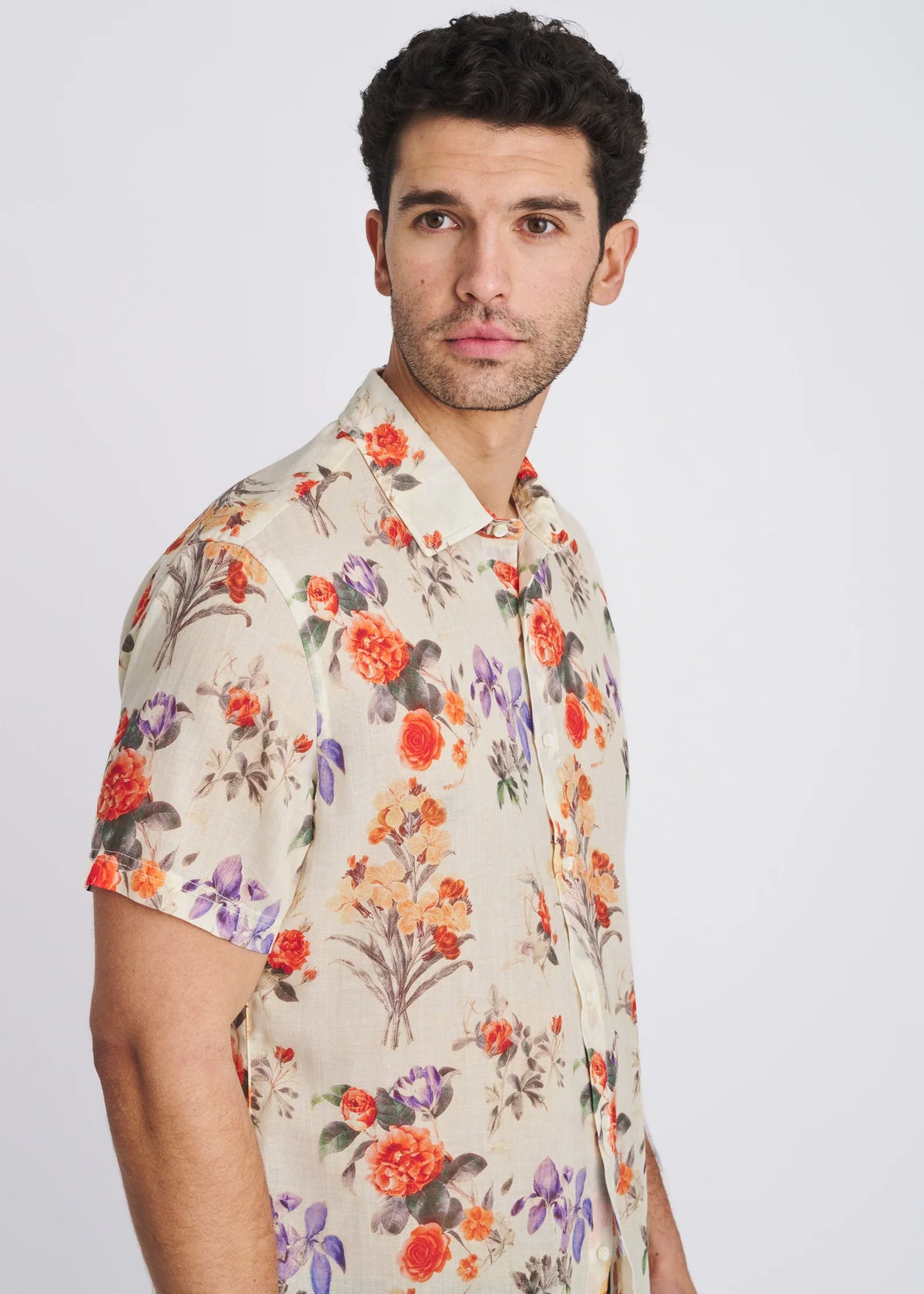 Printed Linen/Tencel Shirt (Persimmon/Purple)