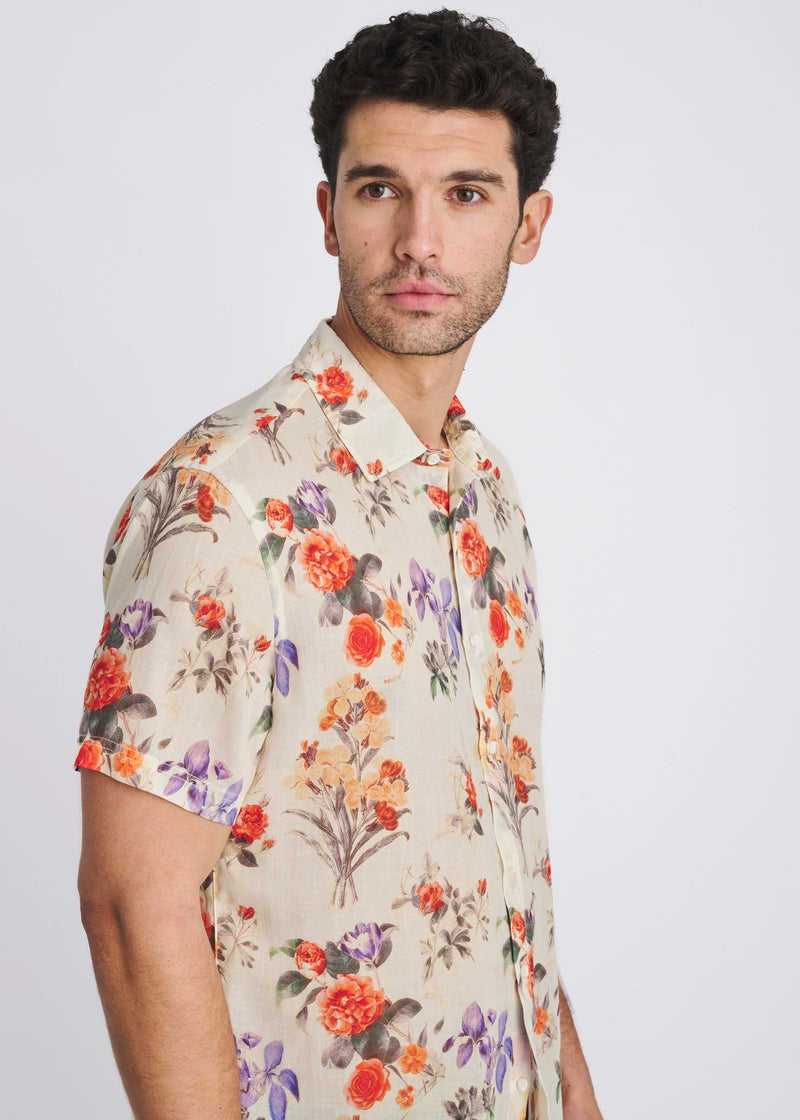 Printed Linen/Tencel Shirt (Persimmon/Purple)