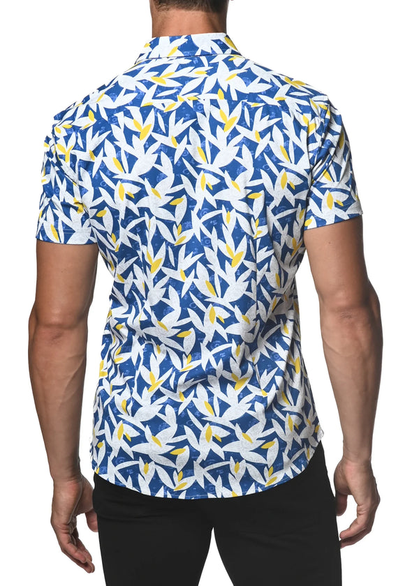 Knit Jersey Short Sleeve Shirt (Blue Yellow Leaves)