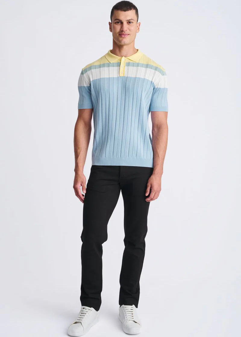 Silk/Tencel Color Block Polo (Blue Ice/Yolk)