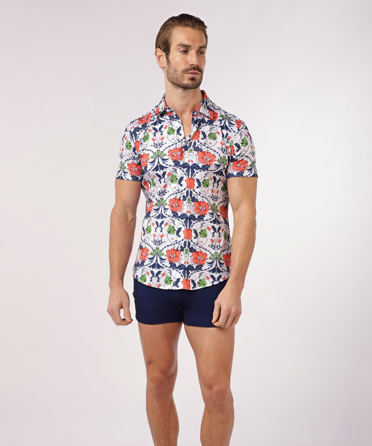 Printed Jersey Short Sleeve Shirt (Slate Sienna Floral)