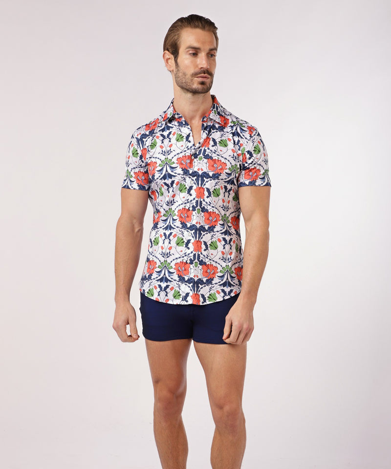 Printed Jersey Short Sleeve Shirt (Slate Sienna Floral)