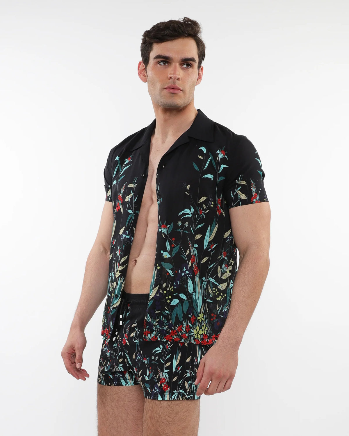 Woven Modal Border Shirt (Midnight Teal Floral)