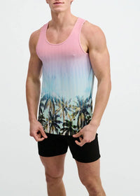 Printed Mesh Knit Tank (Blush/Aqua Palms)