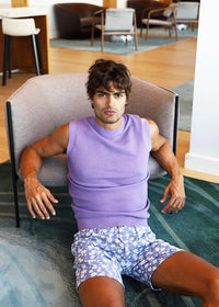 Jacquard Stretch Knit Shorts (Denim/Ecru Floral)