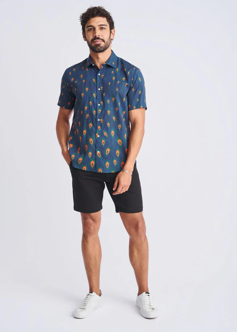 Cotton/Tencel Short Sleeve Shirt (Navy/Peacock)