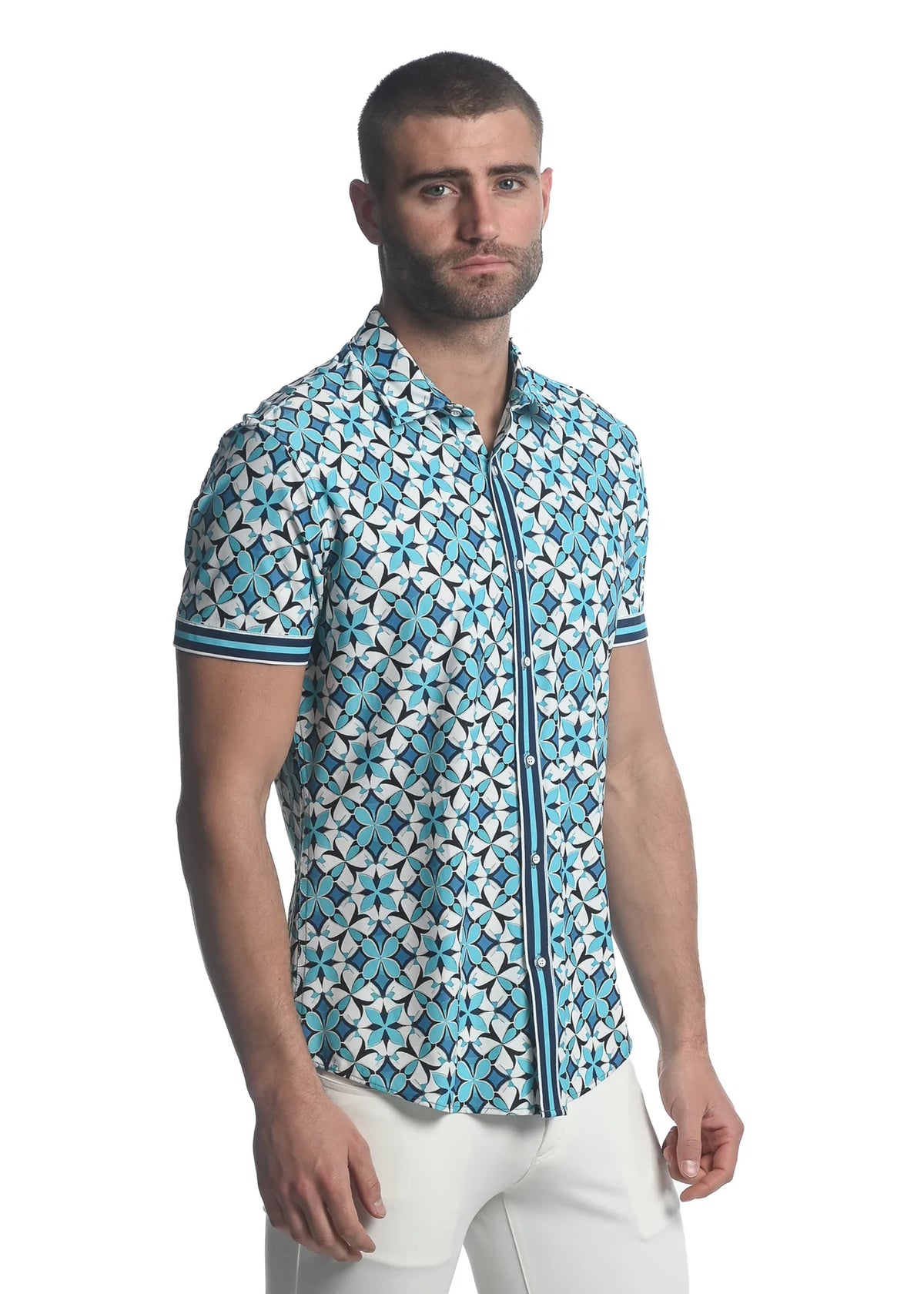 Short Sleeve Performance Shirt (Teal Star Fleur)