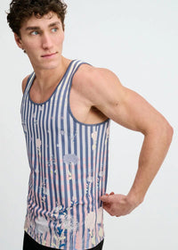 Printed Mesh Knit Tank (Slate/Blush Stripes)