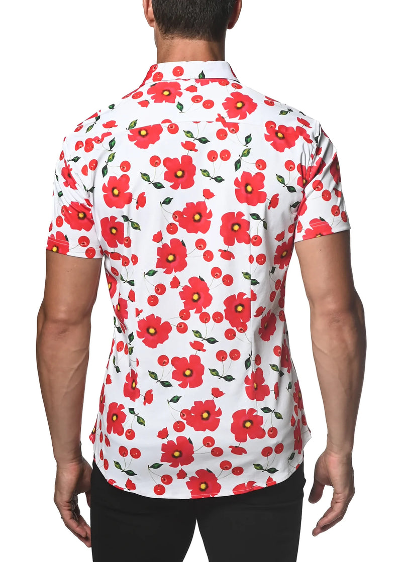 Stretch Jersey Knit Shirt (White Poppy Cherries)