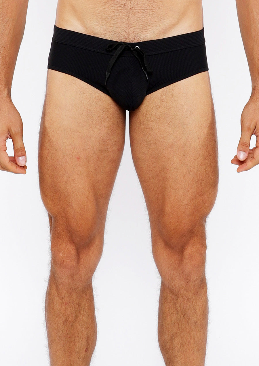 Pinstripe Swim Brief (Black)