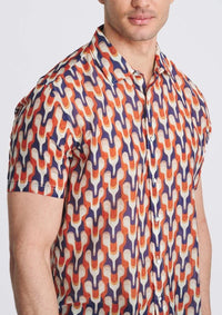 Cotton/Silk Short Sleeve Shirt (Rust/Admiral)
