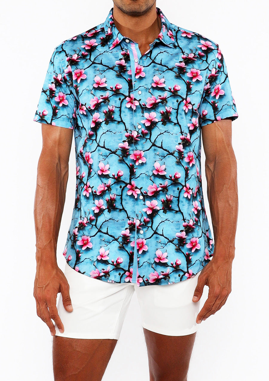 3D Print Cotton Jersey Shirt (Teal/Cherry Blossom)