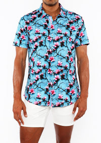 3D Print Cotton Jersey Shirt (Teal/Cherry Blossom)