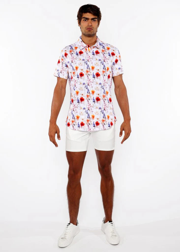 3D Print Cotton Jersey Shirt (Ecru/Gold Blossoms)