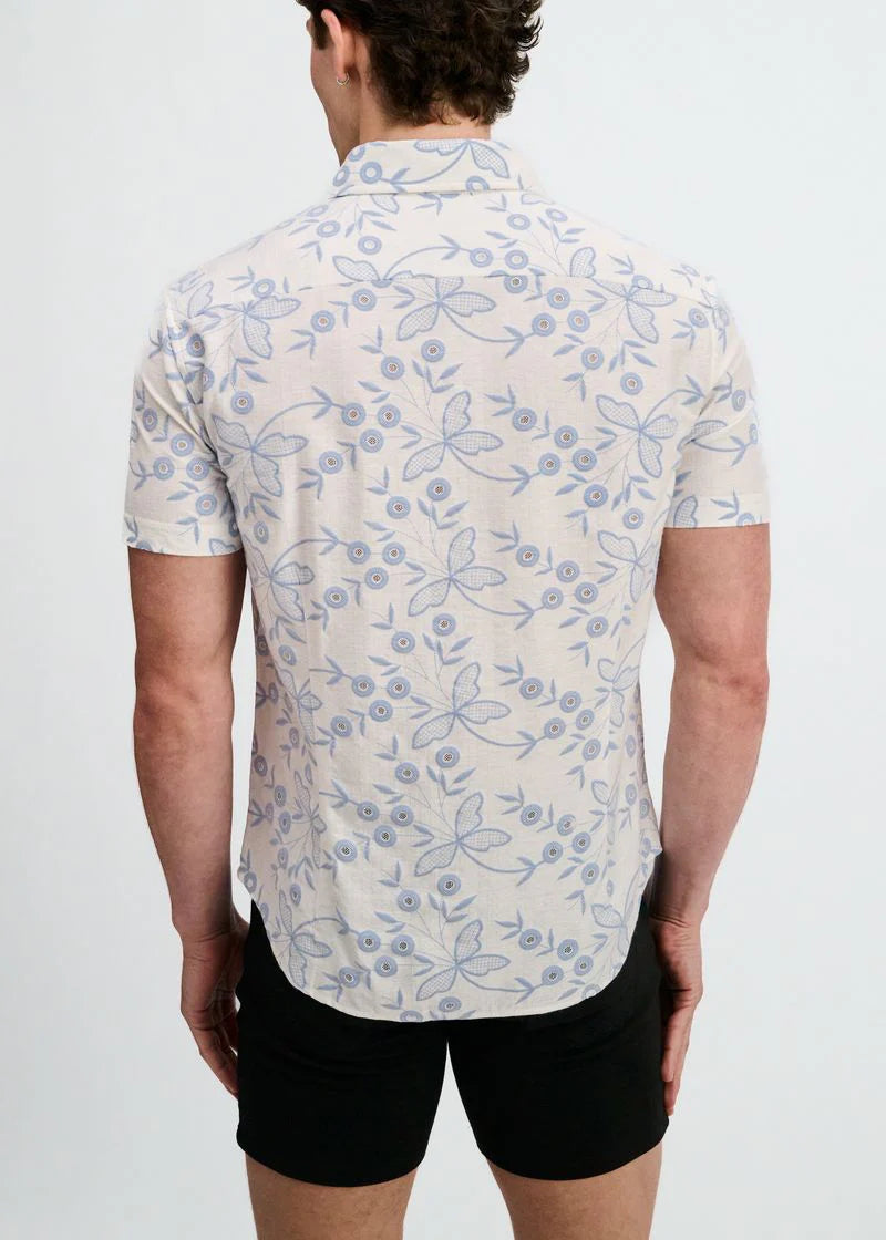 Printed Stretch Eyelet Shirt (Sky/White)