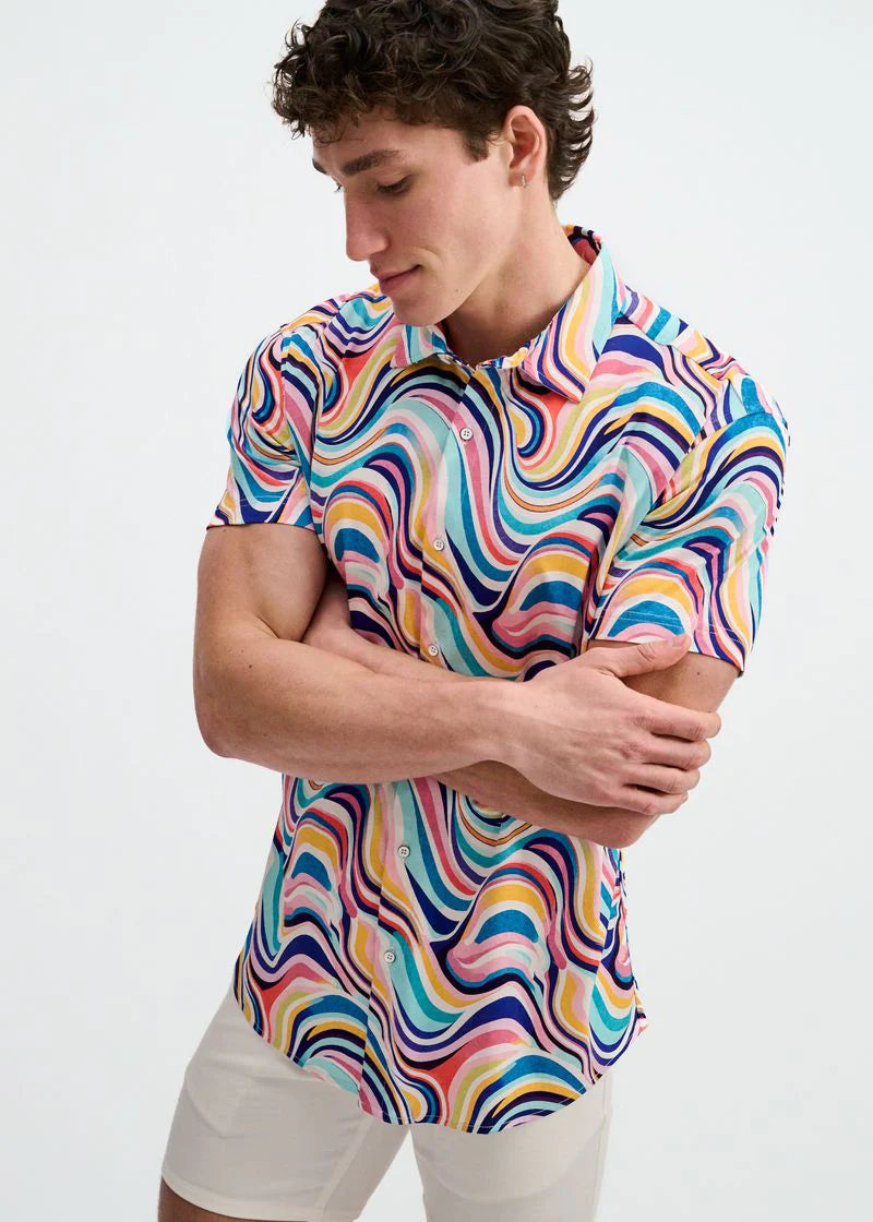 Print Cotton Knit Shirt (Teal Swirls)